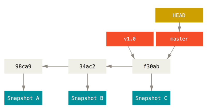 Een branch en zijn commit-historie.